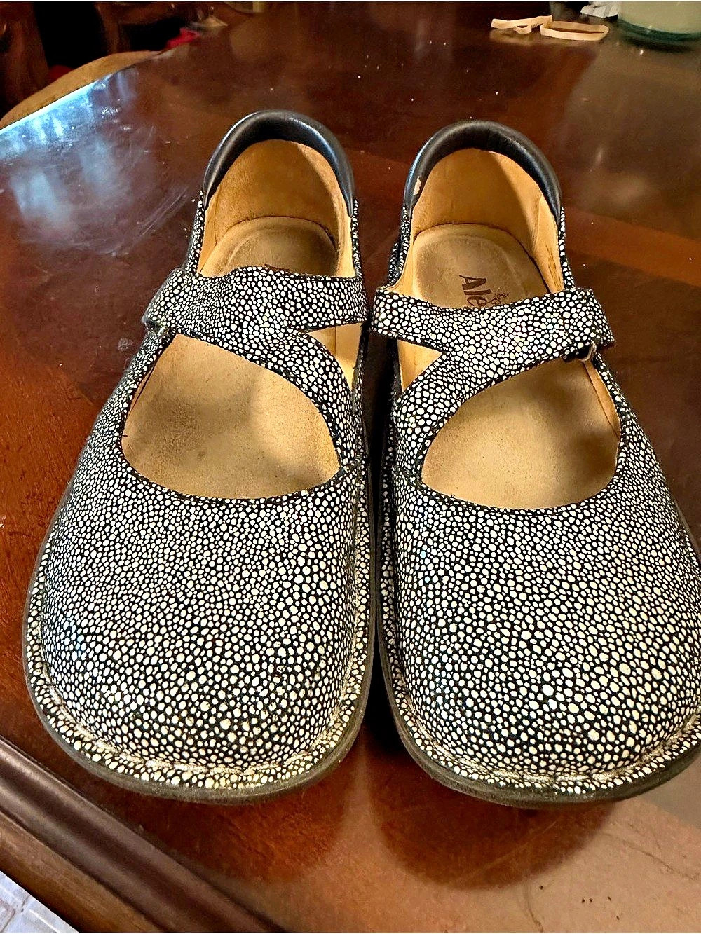 Alegria Dayna Spring Dottie Mary Jane Flats Black & White EU 38